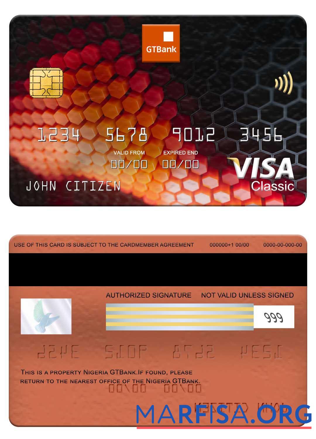 Printable Nigeria GTBank visa classic card template